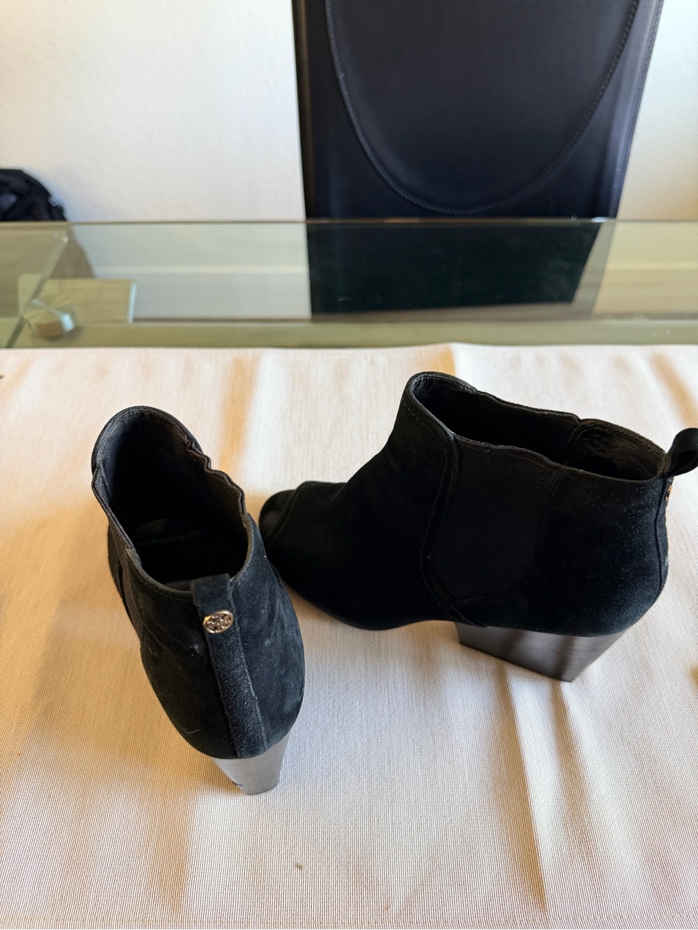 Tory Burch Black Suede Ankle Booties with Block Heel